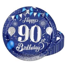 Wuxikuatongdianzishangwujingyingbu Gerenduzi 757035614824 20pcs Happy 90th Birthday Plates 9 Inch Blue Silver
