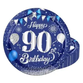 Wuxikuatongdianzishangwujingyingbu Gerenduzi 757035614824 20pcs Happy 90th Birthday Plates 9 Inch Blue Silver