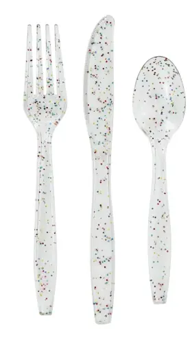 Wwy To Celebrate 039938545451 8 Packs Way Rainbow Glitter Plastic Disposable Cutlery Set 24 Count