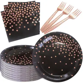 Supplies7 Wxldghq 016392438529 Serve 35 Guests Black And Rose Gold Party Inch