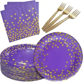 Wxldghq 744110202380 Purple And Gold Party Decorations For 35 Guest 7 Inch Birthday Plates Napkins Pa