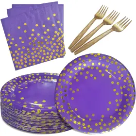 Wxldghq 748521676167 Purple And Gold Party Decorations 7 9 Dot Paper Plate