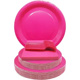 Wyqjhkv 766157580788 Hot Pink Party Supplies Set Include Paper Plates And Napkinssever 25 Gu