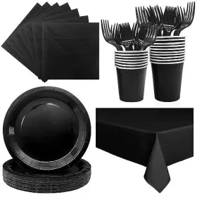 Wyqjhkv 794697539416 Severs 25 Guests Black Paper Plates 9 Inchbulk Cups Napkins A