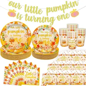 Xcvwz 766997206046 170pcs Our Little Pumpkin Is Turning One Decorations - 1st Birthday Plates And