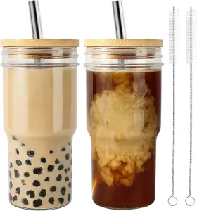 Xeiwagoo 737970775668 24oz Reusable Iced Coffee Cup Smoothie Bubble Tea Cups 2 Silver Straw