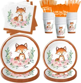 Xenorik 445022782757 Fox Birthday Party Supplies Tableware - Woodland Creatures Forest Animal Bab