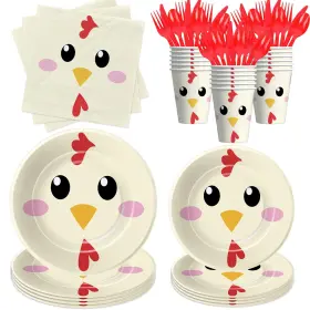 Nok0188 Xenorik Chicken Theme Placesetting 24 Servings Paper Tableware For Birthday Party Decora