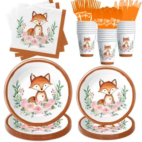 Nok0194 Xenorik Fox Birthday Party Supplies Tableware - Woodland Creatures Forest Animal