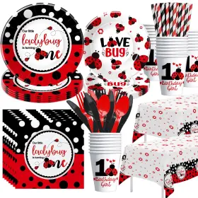 Nok0281 Xenorik Ladybug First Birthday Party Decorations Tableware - Our Little Is Tu