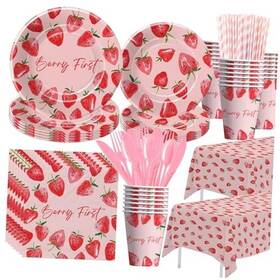 Xenorik Nok0299 Strawberry 1st Birthday Decorations Tableware - First Sweet One