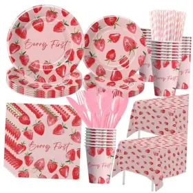 Nok0299 Xenorik Strawberry 1st Birthday Decorations Tableware - First Sweet One