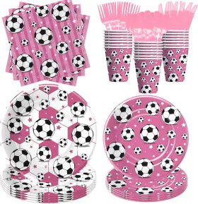 Nok0429 Xenorik Soccer Party Decorations Tableware Girls For Birthday Baby Shower - Pink
