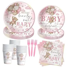 Nok0438 Xenorik Pink Bear Baby Shower Decorations Tableware Girl - Teddy We Can Bearly