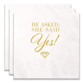 Xeuvozy 739713826422 100 Count Of Inch He Asked She Said Yes Paper Napkins For Engagement Party Brida