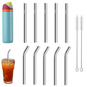 Xhttfdc 717121500622 10 Pack Of Reusable Stainless Steel Metal Straws 5 Straight 21cm Silver
