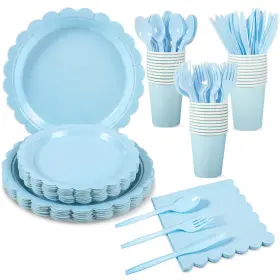 D8114k-11-n Xiangqu 175 Pcs Light Blue Paper Plates And Napkins Party Supplies Incl