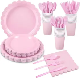 D9257k-11-n Xiangqu 175 Pcs Pink Paper Plates And Napkins Light Party