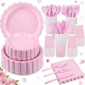 D9259k-11-n Xiangqu 350 Pcs Pink Paper Plates And Napkins Birthday Decorations Include Pape