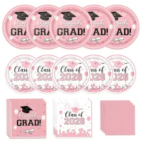 Fs-50-4-1 Xie Graduation Plates Napkins 2026 Party Supplies Pink Paper Cockt