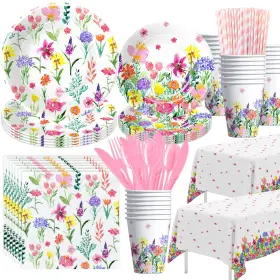 Xgb0108 Xigejob Wildflower Decorations Tableware Floral Party Supplies Plate Cup Napkin Tableclo