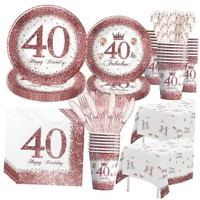 Xgb0267 Xigejob 40th Birthday Decorations Women Tableware Rose Gold 40 And Fabulous