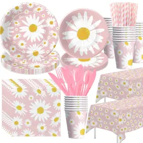 Xgb0336 Xigejob Daisy Party Decorations Floral Birthday Supplies Plates Cups Serves 24