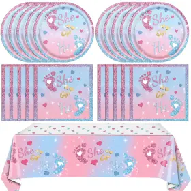 Xiliconie 767552895835 41pcs Gender Reveal Decorations Boy Or Girl Disposable Tablewar