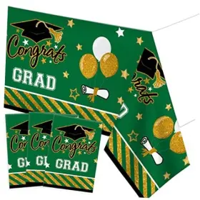 Dgf331 Xiyifeng Green Graduation Tablecloth Rectangle Congrats Grad Party Supplies