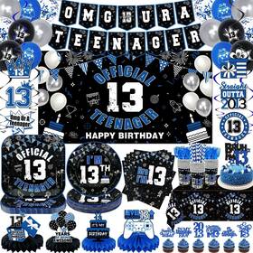 Xizondidi 720118279708 13th Birthday Decorations For Boys Black And Blue Official Teenager Birt