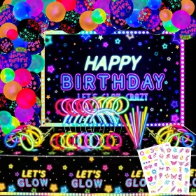 Jy-03 Xjlantte 192 Pcs Neon Glow Birthday Party Supplies - In The Dark Backdro