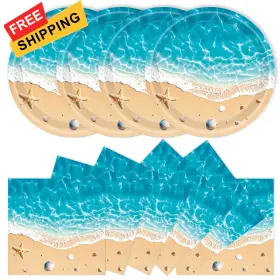 40p-nk Xjoviative 40pcs Beach Plates And Napkins Party Supplies Disposable Standard Pink 40p-nk Xjoviative 40pcs Beach Plates And Napkins Party Supplies Disposable Standard Pink