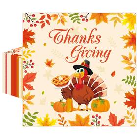Xjoviative Ptzj-50 50 Pcs Thanksgiving Paper Napkins 13 X Inches Fall Turkey 6.5x6.5
