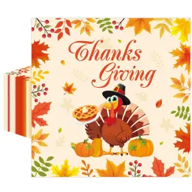 Ptzj-50 Xjoviative 50 Pcs Thanksgiving Paper Napkins 13 X Inches Fall Turkey 6.5x6.5