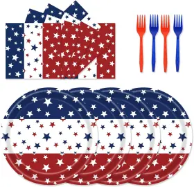 Xj40xcp Xjoviative 72pcs Patriotic Plates And Napkins Red White Blue