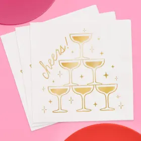 Xo Fetti 810148833916 Gold Foil Cheers Napkins 3-ply 50 Pcs Bachelorette Party Champag