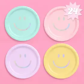 Xo Fetti 850038208769 24 Pack 9 Inch Smiley Face Paper Plates Pastel Birthday Bachelorette Party