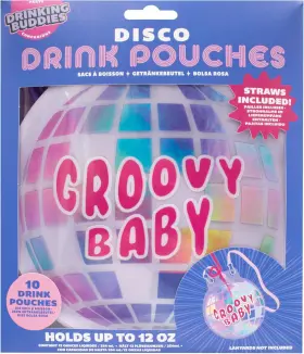 Xo Fetti 850041911533 Drinking Buddies Disco Drink Pouches With Straws- 10 Count Bachelorette Party