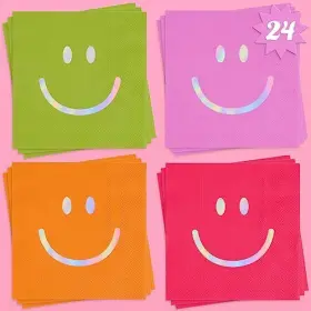 Xo Fetti 850052441074 Smile Party Napkins 3-ply 24 Pcs - Happy Rainbow Birthday Decorations