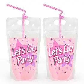 Xo Fetti 850052441142 Lets Go Party Pink Drink Pouches - 16 Count Birthday B