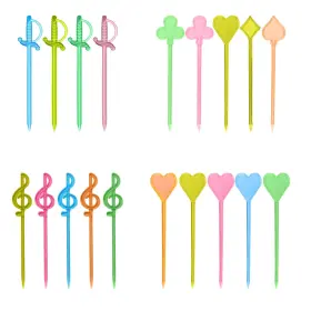 P74-4st Xpapov Best 200 Pcs Plastic Cocktail Picks With Hearts Poker Notes Swords 4 Styles