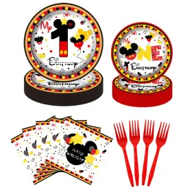 B0d16whhrf Xxdecor 80 Pcs Red Cartoon 1st Birthday Plates - Boys One Dessert