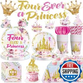 Xynic B0fy6fwf3l 201pcs Four Ever A Princess Birthday Decorations Tableware Set Serves 25