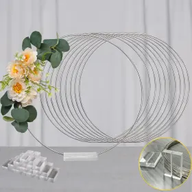 B0bplsdcb8 Yallove 10 Pcs 12 Inch Silver Floral Hoop Table Centerpiece Metal Wreath Ring Stand