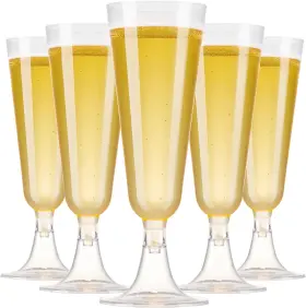 Md00160 Yanyoppint 50 Pack Plastic Champagne Flutes 5.5 Oz Disposable One Size Transparent