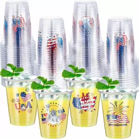 Kas-yaomiao-2105 Yaomiao 50 Pieces Patriotic Cups 12 Oz Bulk 4th Of July Plastic American Flag