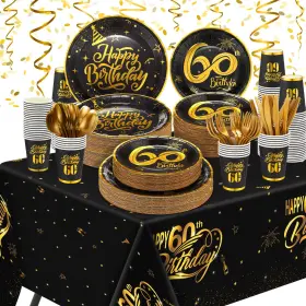 Kas-yaomiao-899 Yaomiao 146 Pcs 60th Birthday Decorations Tableware Disposable Tableclo