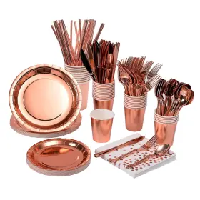 Yaosheng 719710830868 200 Pieces Solid Rose Gold Party Supplies Paper Plates And Napkins Cups