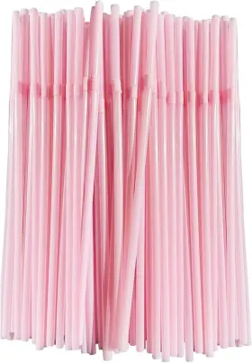 W026 Yaosheng 200pcs Pink Straw 8.26 Inch X 0.2 Solid Colors Flexible Drinking Straws Pl