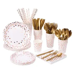 W038 Yaosheng Rose Gold Party Supplies 201 Pieces Paper Plates Napkins Cups Serves 25